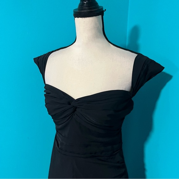 Abercrombie & Fitch S Black Satin Ruched Side Slit Midi Dress - Picture 2 of 5